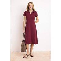 WOVCOR Women's Polo Neck Short Sleeve Skater Midi Dress in Burgundy | Size: Large