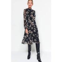 WOVCOR Women's High Neck Long Sleeve Tiered Midi Dress in Black | Size: 8