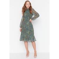 WOVCOR Women's High Neck Long Sleeve Tiered Midi Dress in Green | Size: 8