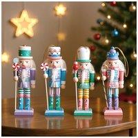 Living and Home 4Pcs Christmas Wooden Nutcracker Figurine Decoration Set