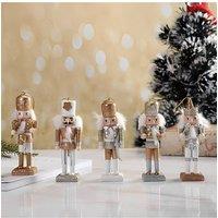 Living and Home 5Pcs Christmas Wooden Nutcracker Figurine Decoration Set in Gold