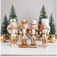 Living and Home 4Pcs Christmas Wooden Nutcracker Figurine Decoration Set in Gold