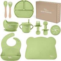 Yum Yums 10-Piece Silicone Feeding Baby Weaning Set - Mint Green Tableware