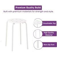EONLION White Plastic Stackable Stool Metal Leg Round Stool Home Office | Size: 100 cm