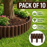 NESTLUNE Brown Garden Edging Fence 10PCS Wood | Size: 100 cm x 15 cm