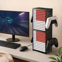 EONLION Game Storage Tower Holds 24 Discs in Black | Size: 500mm