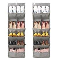 EONLION 2PCS-Grey Over The Door Shoe Organizer 11-Pocket Hanging Storage Rack in Grey | Size: 500mm