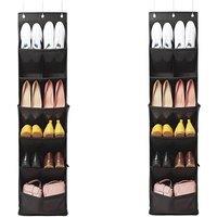 EONLION 2PCS-Black Over The Door Shoe Organizer 11-Pocket Hanging Storage Rack in Black | Size: 500mm