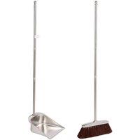 Kelvenix Long Handled Dustpan & Brush Set Strong Metal Handle in Silver | Size: 0.6m2