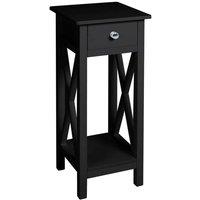 ExtraStar 2-Tier Wooden Side Table with Drawer & Shelf in Black
