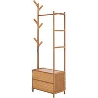 ExtraStar Freestanding Bamboo Clothes Rack with Hanging Rail in Brown