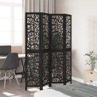 Berkfield Home Room Divider 4 Panels Black Solid Wood Paulownia