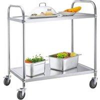 KORVIXA 2 Stainless Steel Kitchen Utility Cart Catering Trolley with Storage in Silver | Size: 100 cm x 100 cm