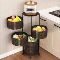 EONLION 5 Tier Kitchen Storage Rack Rotatable Basket Organiser Trolley Cart in Black | Size: 100 cm