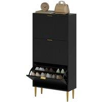 KORVIXA lim Shoe Storage Cabinet with 3 Flip Drawers for Hallway in Black | Size: 100 cm x 100 cm