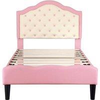 KORVIXA Pink 3ft Upholstered Single Bed 90x190cm with Headboard Slatted Frame