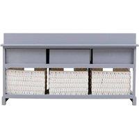 KORVIXA Vintage 3 Wicker Baskets 3 Drawers Storage Window Bench in Grey | Size: 100 cm x 100 cm