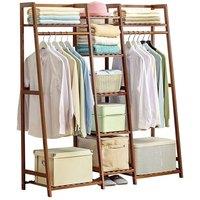 Kelvenix Heavy Duty Wooden Clothes Rail Rack Garment in Brown