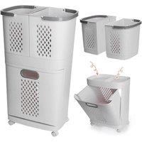 Kelvenix 2 Tier Laundry Basket Trolley Cart Mobile Plastic in White | Size: 0.6m2
