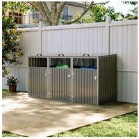 Living and Home Metal 3-Bin Storage Shed in Grey