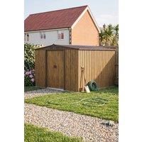 Living and Home 8x8FT Apex Roof Metal Garden Storage Shed with Sliding Door in Brown
