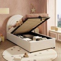 Rolipo Beige Boucle Upholstered Single Bed Frame with Storage 90x190cm | Size: Double