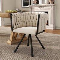 Rolipo Beige Velvet Swivel Dining Chair with Metal Legs