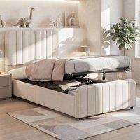 Rolipo Modern Upholstered Single Ottoman Bed 3FT Linen Storage Bed Beige | Size: Double