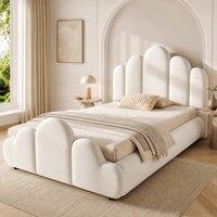 Rolipo 3FT Single Petal-Shaped Velvet Bed Frame 90x190cm, Beige | Size: Double