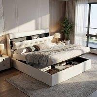 Rolipo Cream White PU 4ft6 Double Hydraulic Storage Bed with Slats