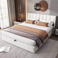 Rolipo White PU Super King Size Bed 180x200cm with Storage LED & USB | Size: Double