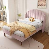 Rolipo Pink Velvet Upholstered Single Bed Frame 3ft 90x190cm with Headboard | Size: Double