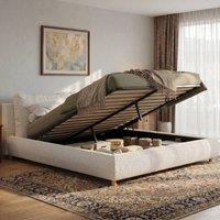 Rolipo 4ft6 Double Ottoman Storage Bed Frame Boucle Fabric Warm White