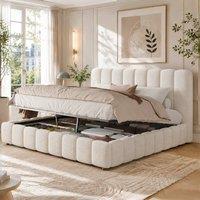 Rolipo King Size Upholstered Ottoman Bed, White Boucle, 150x200cm | Size: Double