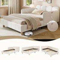 Rolipo Beige Boucl Upholstered Single Bed Frame 90x190cm with Safety Rail | Size: Double