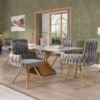 Rolipo Set of 4 Grey Velvet Swivel Dining Chairs with Armrests & Metal Legs