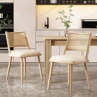 Rolipo Set of 2 Beige Retro Bamboo Dining Chairs with PU Seat & Rattan Back