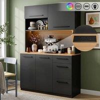 Rolipo Black Tall Dining Room Sideboard with LED Lights & USB Ports 120cm