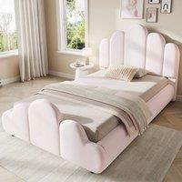 Rolipo 3FT Single Petal-Shaped Bed Frame 90x190cm Velvet Blush Pink | Size: Double