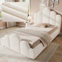 Rolipo 3FT Single Petal-Shaped Boucl Bed Frame Cream White 90x190cm | Size: Double
