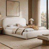 Rolipo 150x200cm 5ft Ottoman Storage Bed Frame Boucle Fabric Warm White | Size: Double