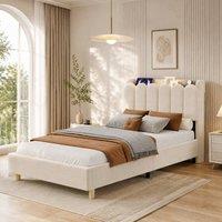 Rolipo 3FT Single Platform Bed Frame 90x190cm Velvet with Storage & USB Beige | Size: Double