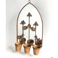 Minster Wall Mirror with Triple Planter - Metal - L15 x W45 x H75 cm - Rusty in Brown
