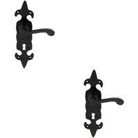 Loops 2x PAIR Forged Scroll Lever Handle on Lock Backplate 206 x 57mm Black Antique