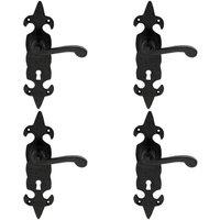 Loops 4x PAIR Forged Scroll Lever Handle on Lock Backplate 206 x 57mm Black Antique