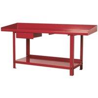 Loops 2m x 0.65m Steel Workbench & Lockable Draw - Bottom Shelf Storage - Work Station in Metallics