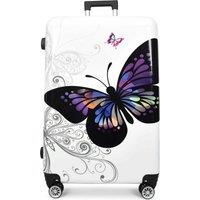 House of Leather Four Wheel Suitcase Hard Shell Lightweight Luggage Butterfly Print White Medium | Size: Small