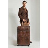 House of Leather Faux Leather Suitcase Wheeled Spinner Luggage Elite Brown Large | Size: Cabin