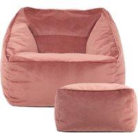 icon Natalia Velvet Adults Bean Bag Armchair & Pouffe, Large Beanbag & Footstool Olive Green in Light Pink