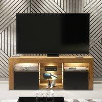 Creative Furniture Pulse TV Unit 145cm - Dark Oak with Black Matt Doors + LED Lights in Dark Brown | Size: 2 Pack